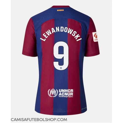 Camisa de time de futebol Barcelona Robert Lewandowski #9 Replicas 1º Equipamento Feminina 2023-24 Manga Curta